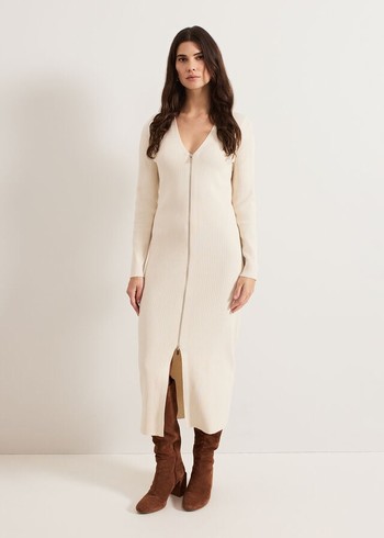 Phase Eight Ella Ribbed Dress Beige Canada | UQXGBZ-195